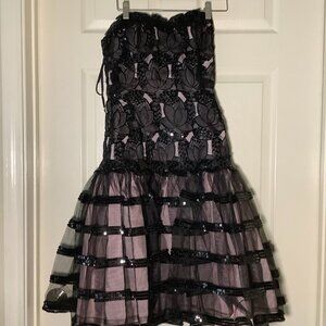 VICTOR COSTA SAKS 5th AVENUE BLACK/PINK FLORAL SEQUIN CORSET DRESS TULLE SKIRT